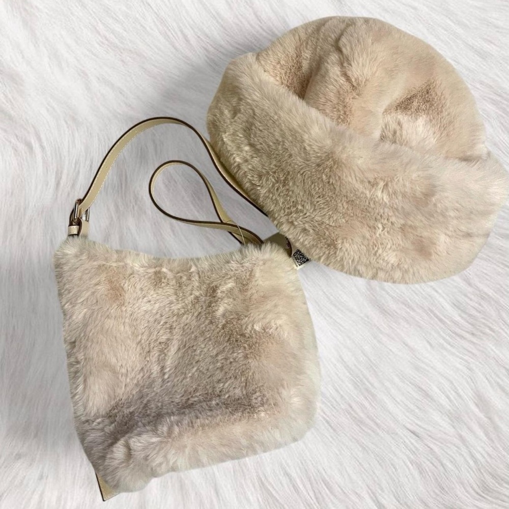 H&M Matching Cream Fur Bucket Hat & Purse Bundle